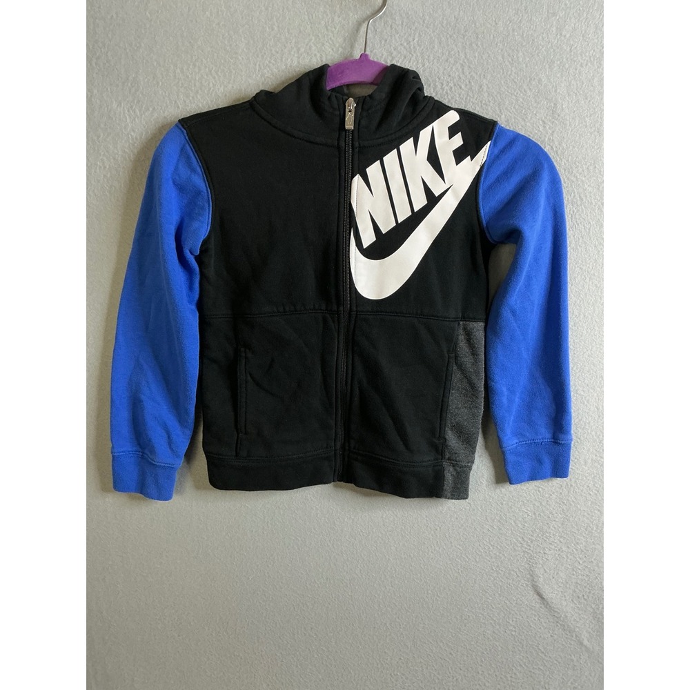 Nike Full Zip Hoodie Boys 6 Jacket Black Blue White Logo
